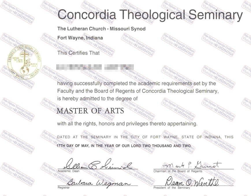 Best Fake The steps to buy fake Concordia Theological Seminary Certificate Degree