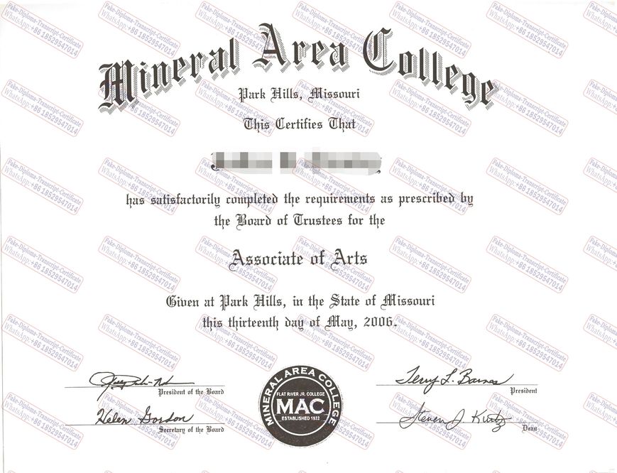 Fake Mineral Area College Certificate