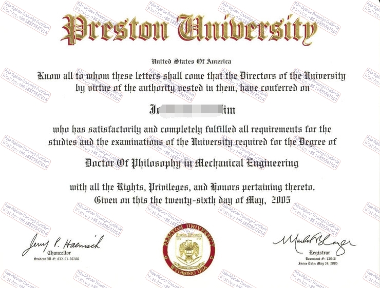 Fake Preston University Certificate